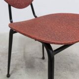 Vintage 70s chair in black lacquered metal and atypical red vinyl