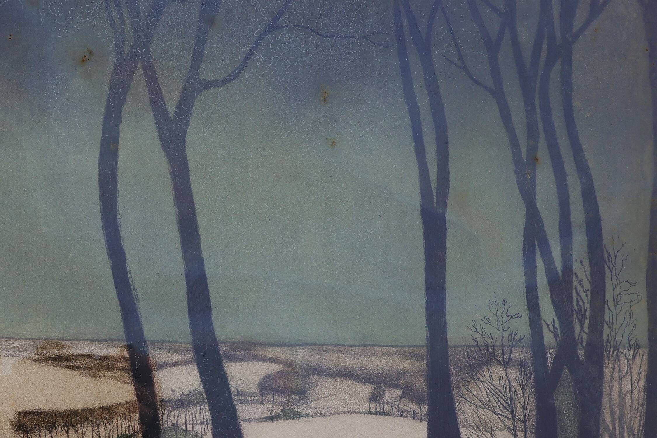 Valerius De Saedeleer Snowy Flemish Village Lithograph, Belgium ca. 1920