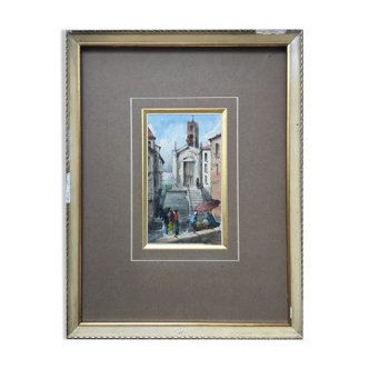 Tableau aquarelle Pierre Comba (1859-1934) Paysage de Sardaigne Italie Nice