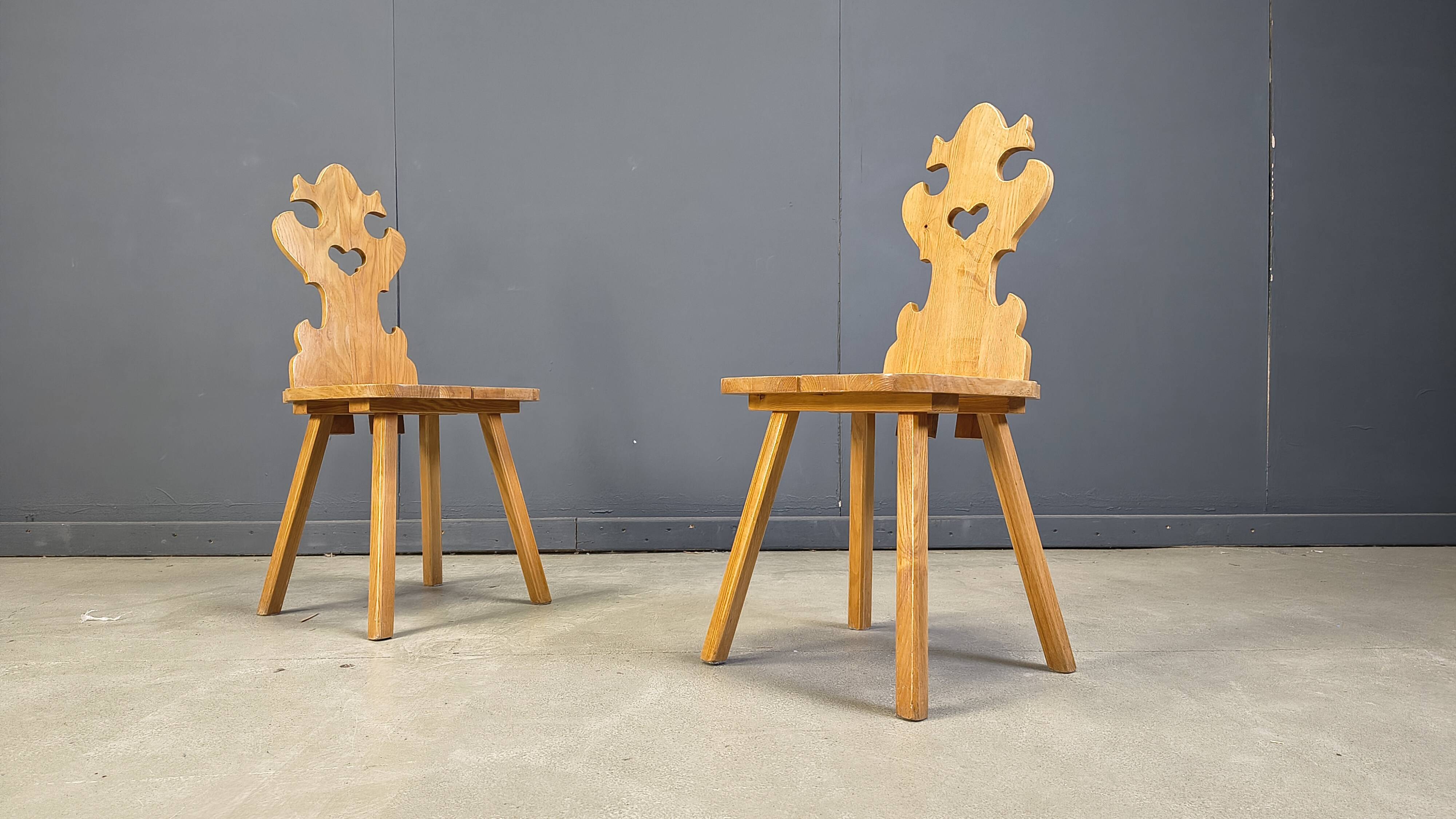 Chaises tiroliennes vintage rustiques, années 1960