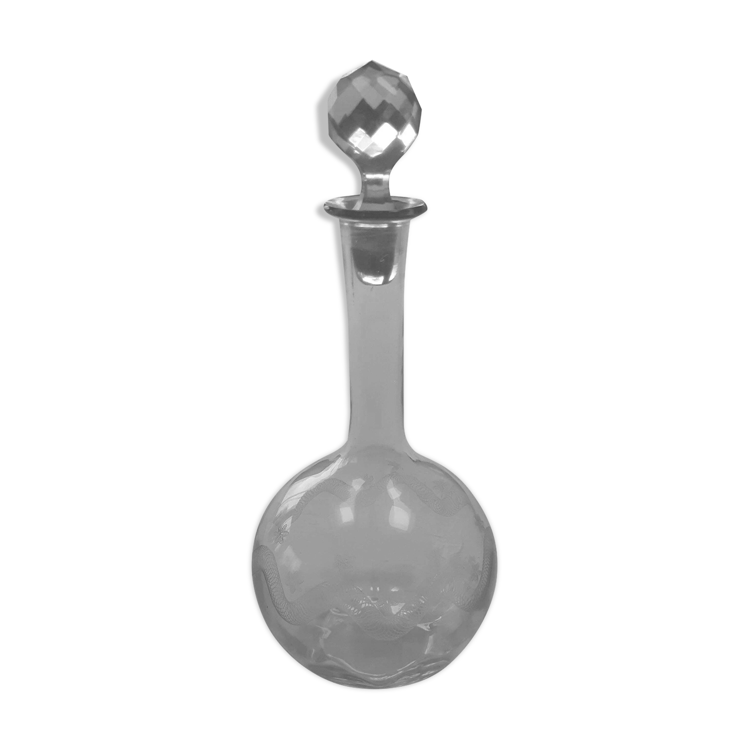 Antique engraved crystal wine carafe