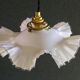 Old white glass pendant light with translucent net - circa 1930. Brass socket and new cable