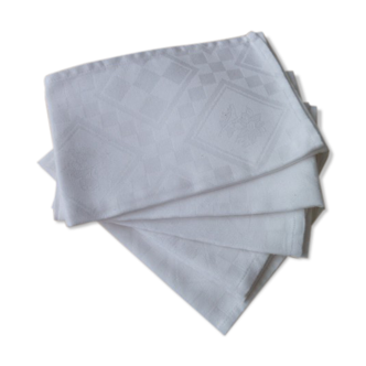 Set de 5 serviettes de table en coton damassé blanc    45 x 45 cm