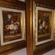 Paire de tableau nature morte sur bois bouquet de fleurs vintage