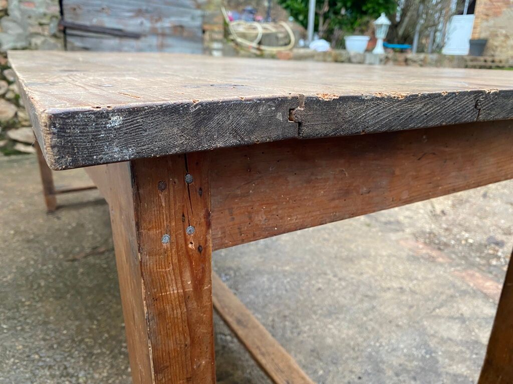 Farmhouse dining table 205cm for 8/10 people in solid pine with 1 drawer 1930