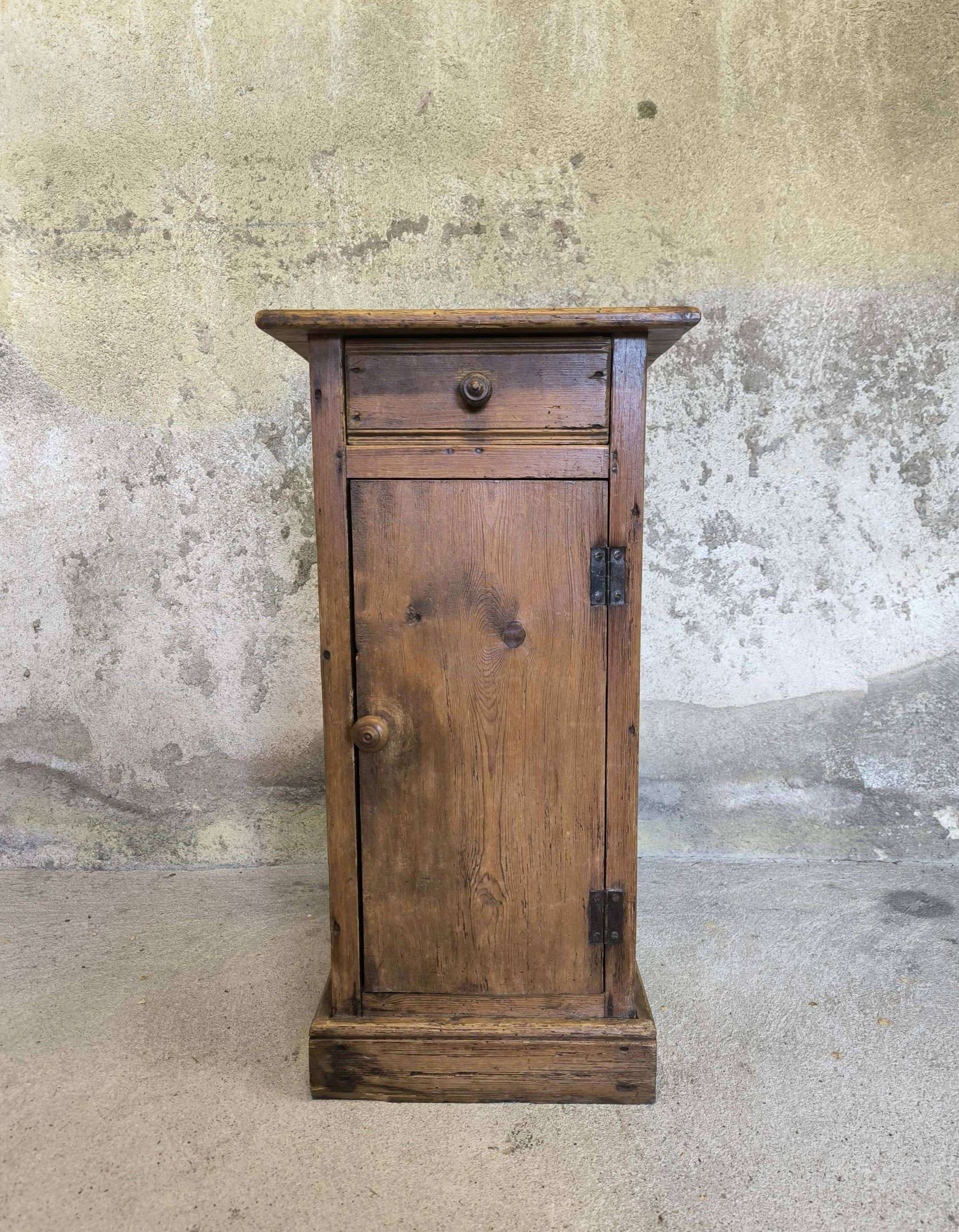 Vintage high bedside table in solid wood