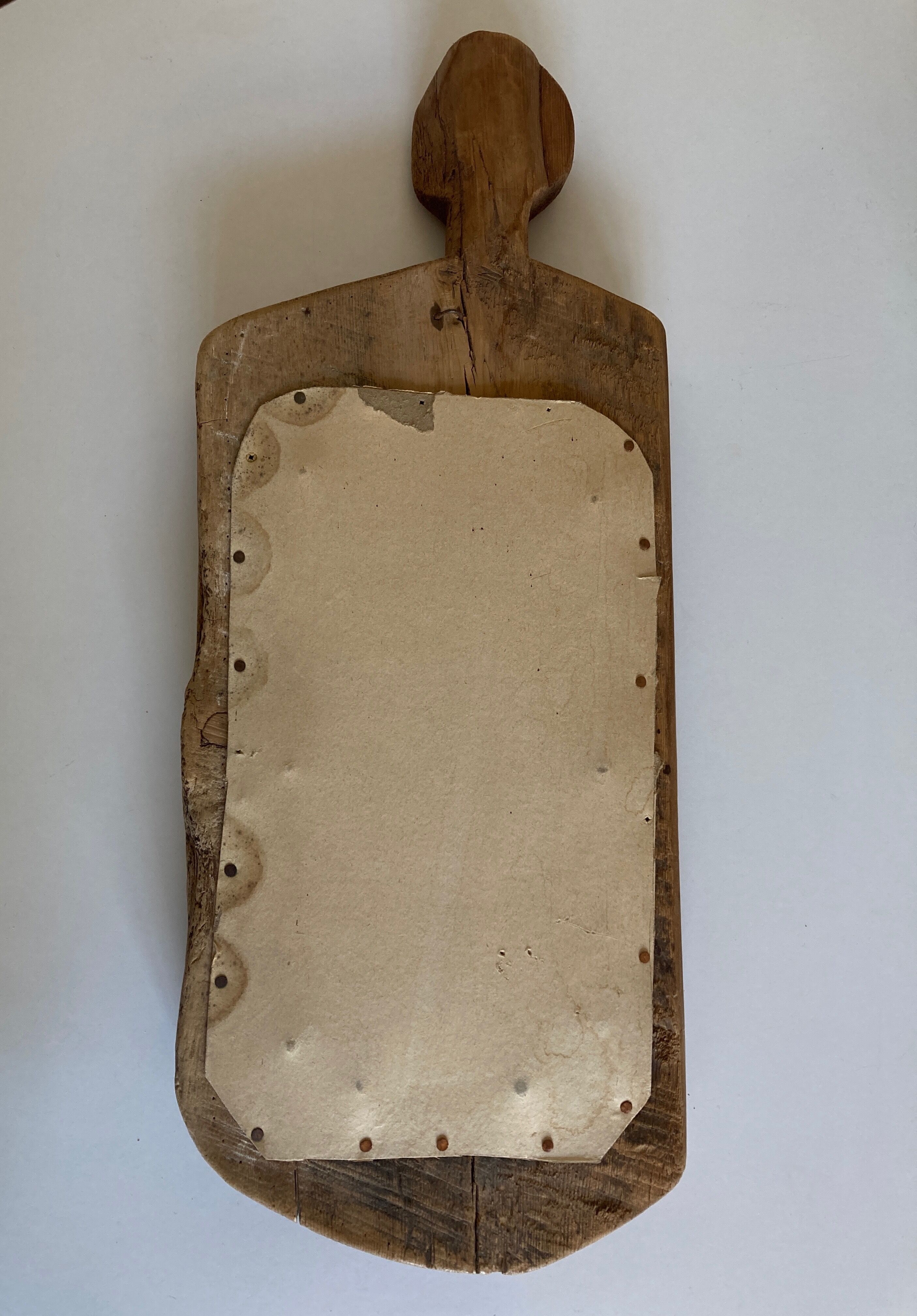 Mirror cubist shape in raw wood Formentera 1970