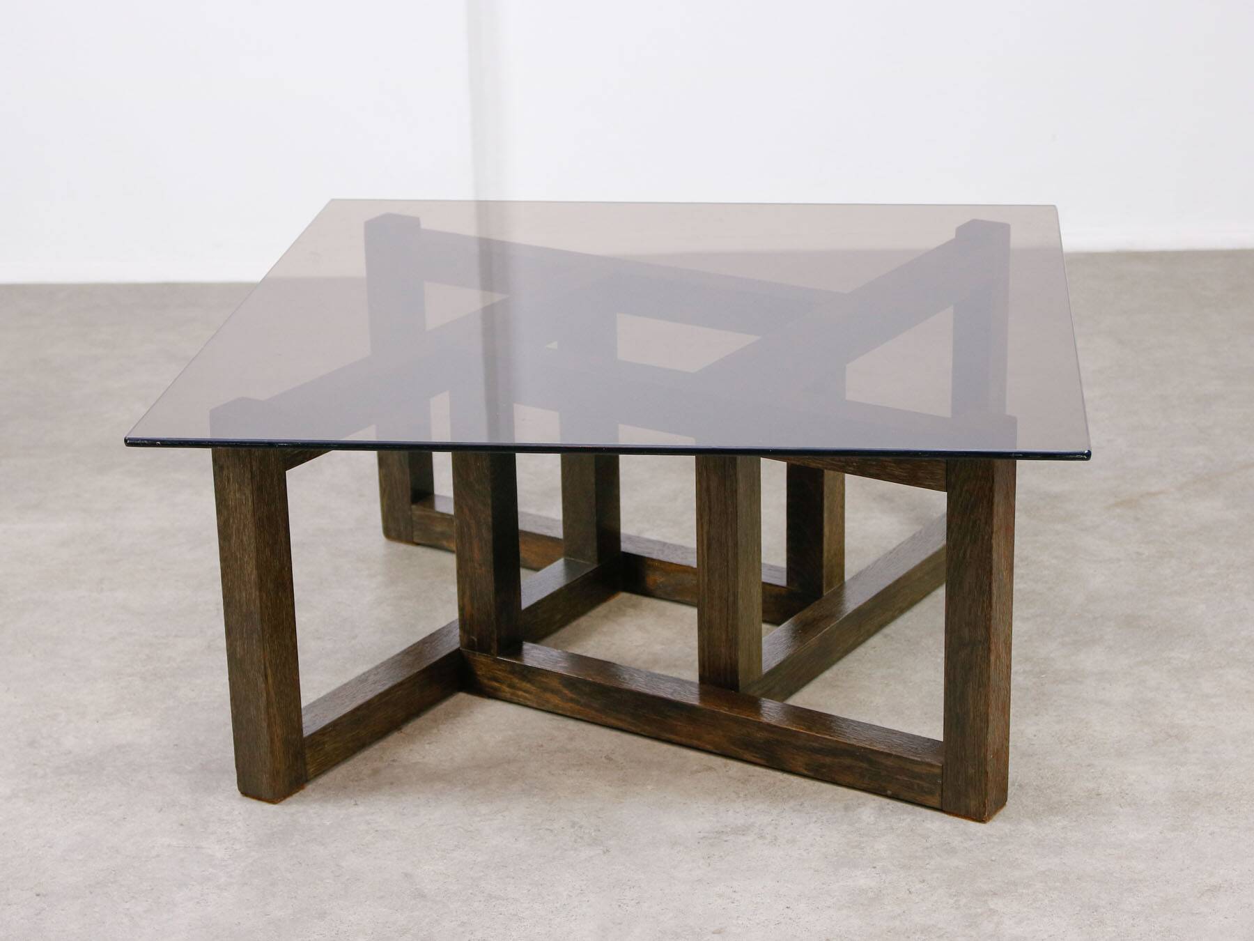 Italian Wooden & Smoked Glass Coffee Table, 60s