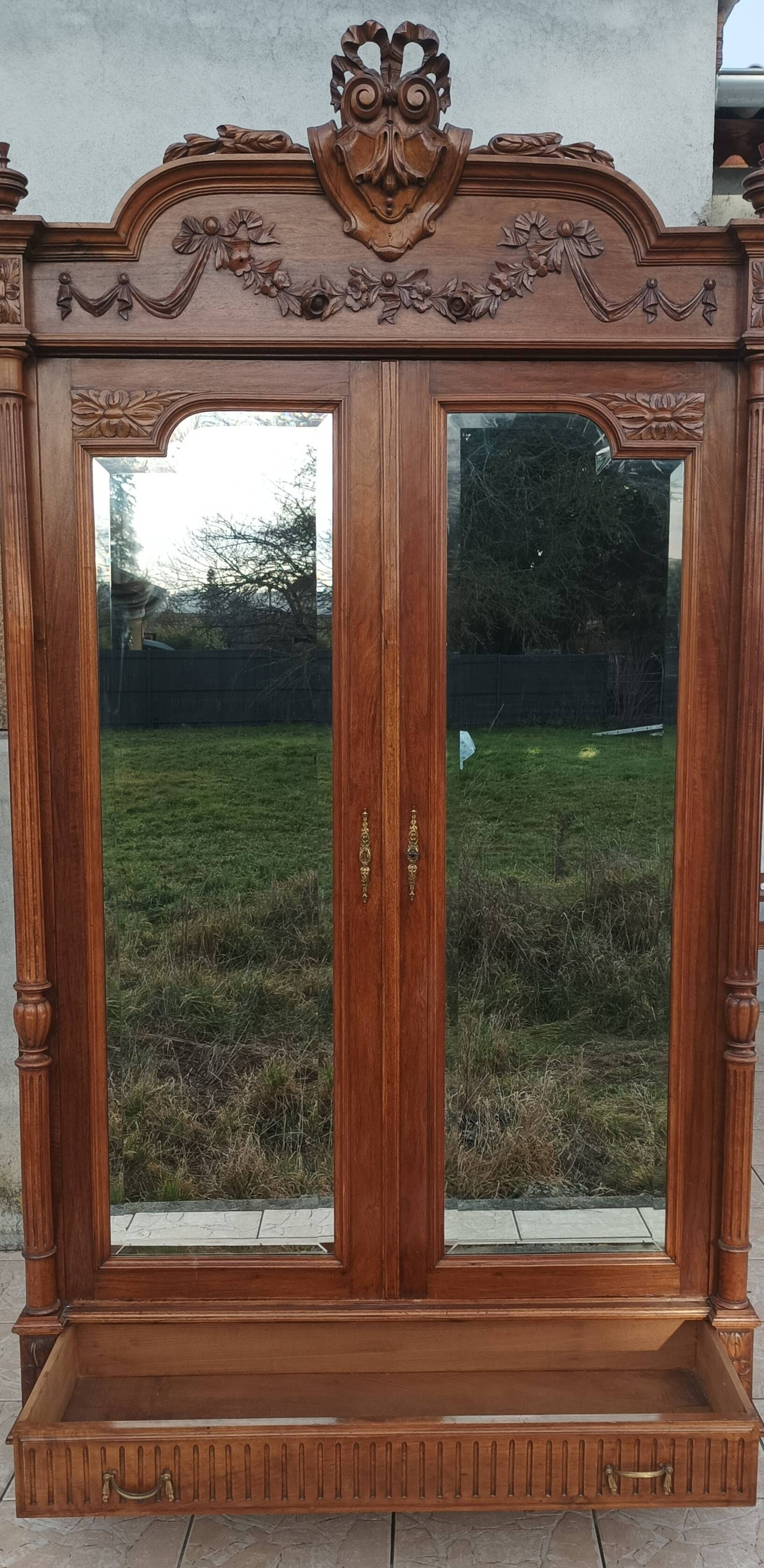 Louis XVI two-door walnut wardrobe