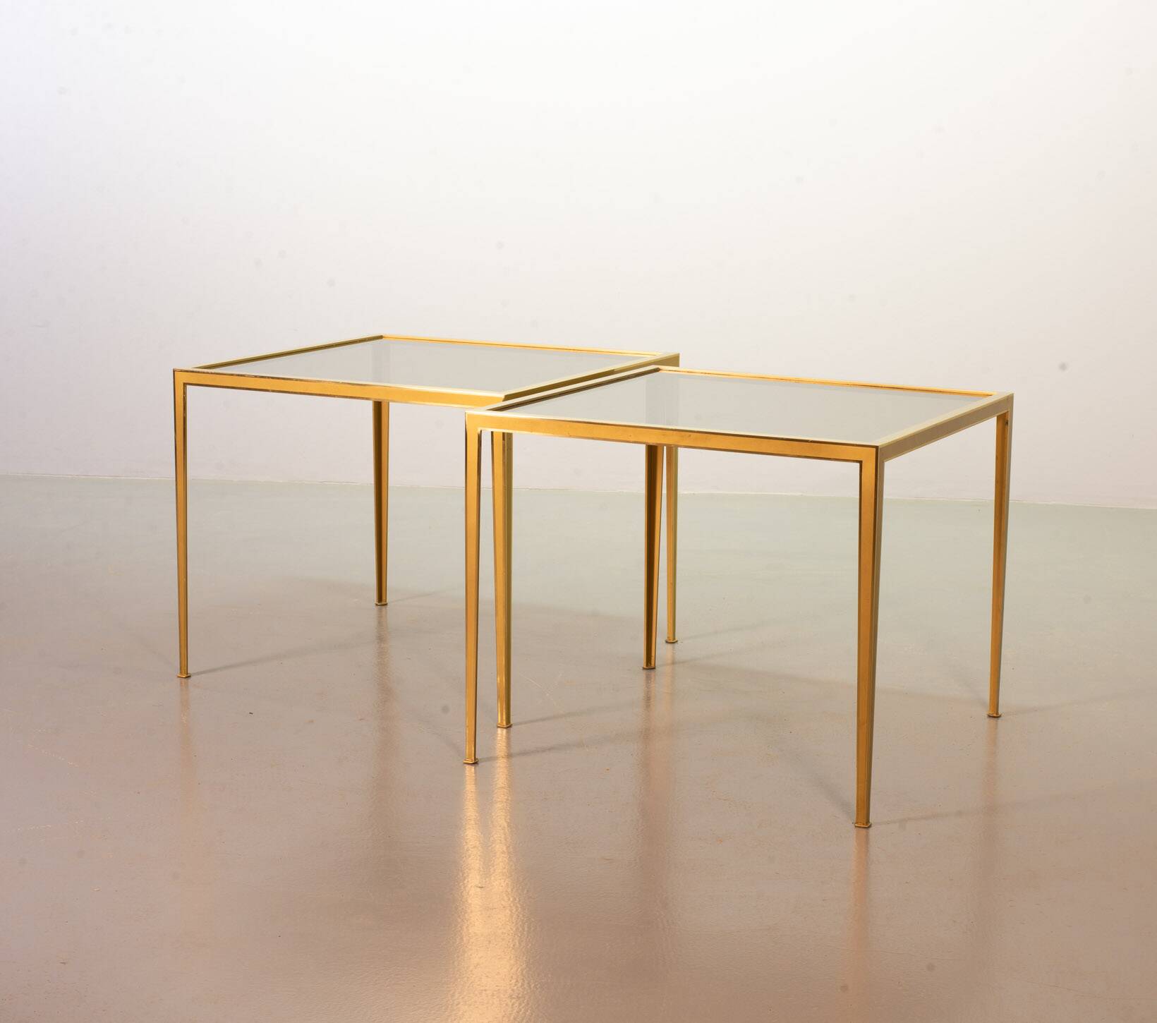Solid Brass Side Tables with Smokey Glass Top by Vereinigte Werkstatten 70s