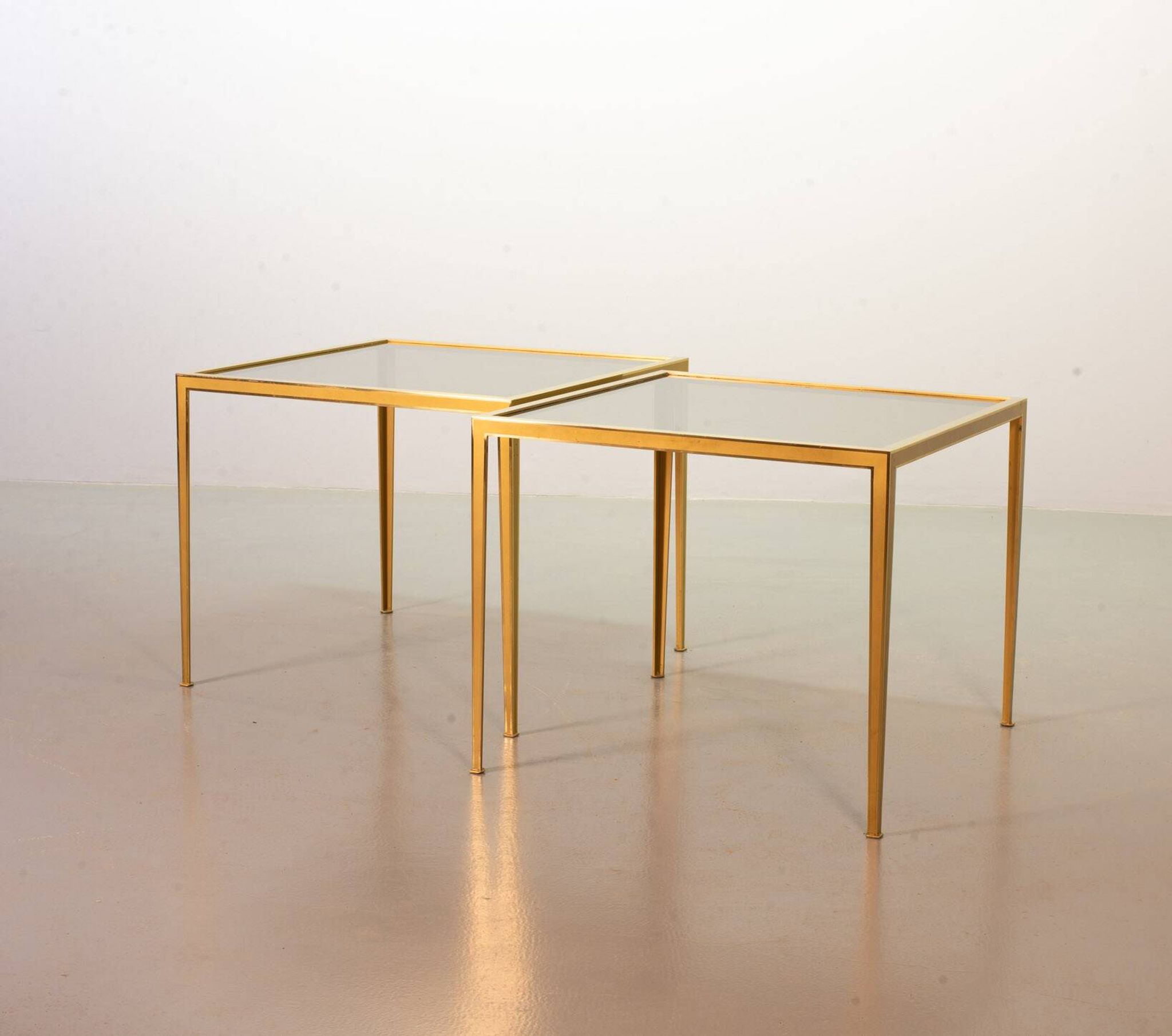 Solid Brass Side Tables with Smokey Glass Top by Vereinigte Werkstatten 70s