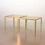 Solid Brass Side Tables with Smokey Glass Top by Vereinigte Werkstatten 70s