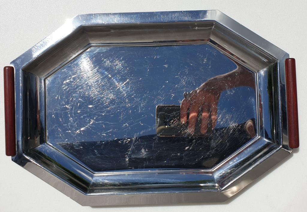 Service tray Art Deco style Jean Couzon vintage wooden handles