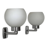 Pair of vintage wall lights, chrome and opaline glass, France, 1970