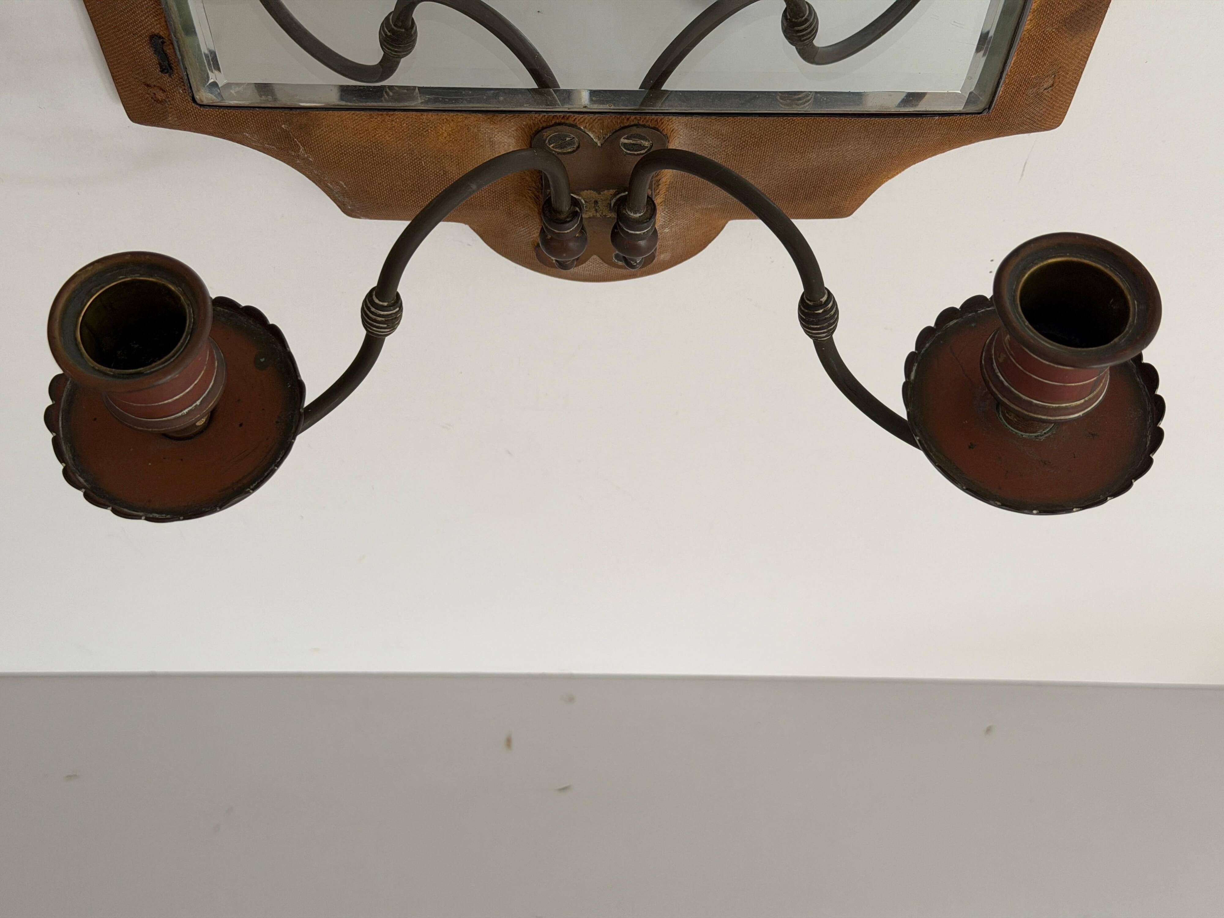 Pair of brass double-headed candlesticks with mirrors, 1940s, Italy