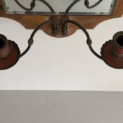 Pair of brass double-headed candlesticks with mirrors, 1940s, Italy