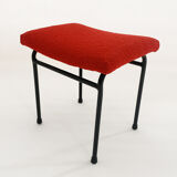 Stool in red wool boucle fabric, poland, 1960s