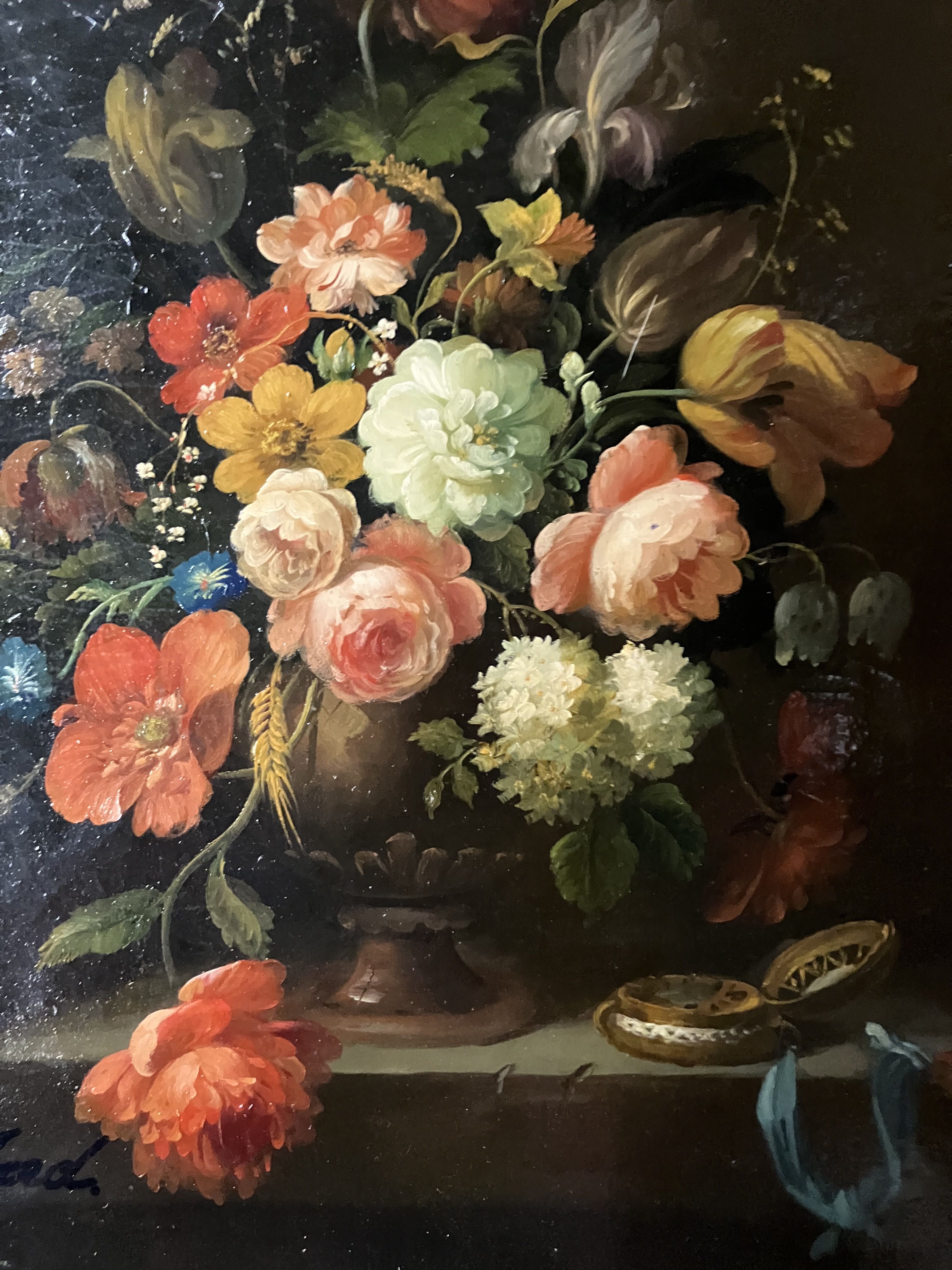 Oil on canvas still life with flower bouquet signed Jord