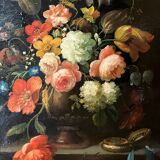 Oil on canvas still life with flower bouquet signed Jord