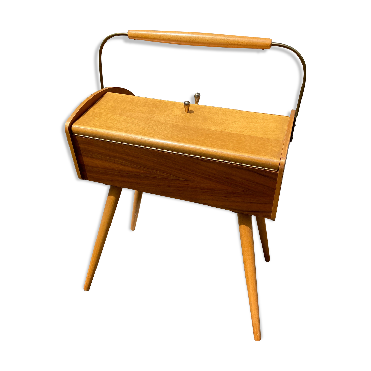 Scandinavian vintage worker compas feet sewing box