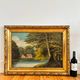 Vintage signed cottage lake landscape oil painting