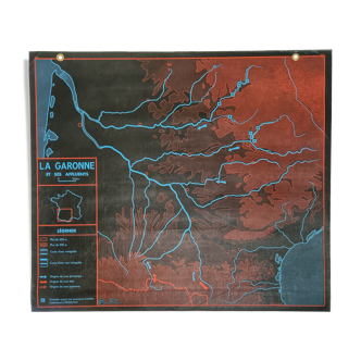 Pedagogical map MDI, 1964, reversible, "The Garonne and its tributaries", "The Loire and its tributaries"