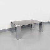 Vintage Italian coffee table Cidue in smoked glass and chrome metal from the 70s