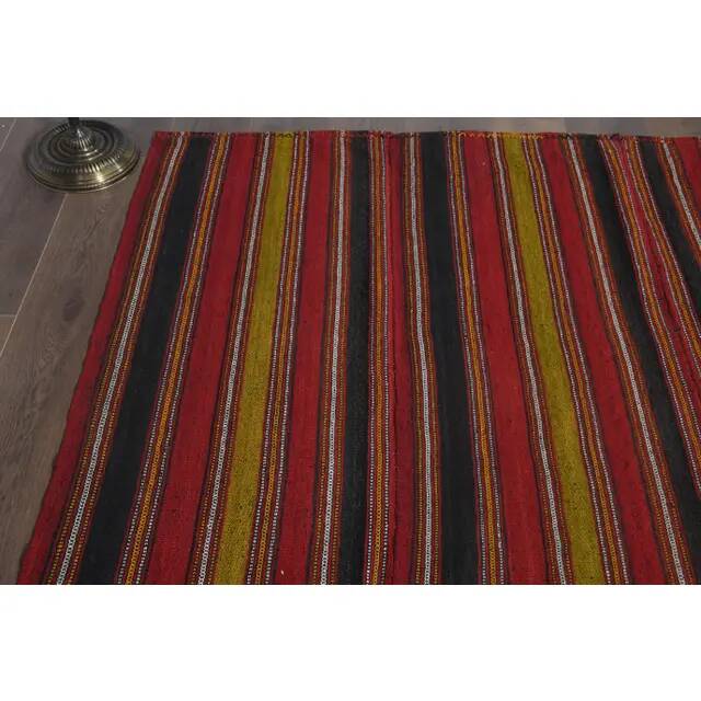 1970s Vintage Turkish Handmade Wool Cotton Red Kilim Rug 219x285