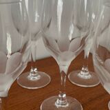 Lot de 6 verres à vin blanc en cristal gravé fleur – Verres vintage él