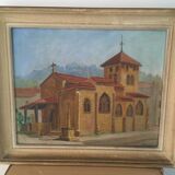 Oil on panel representing a church