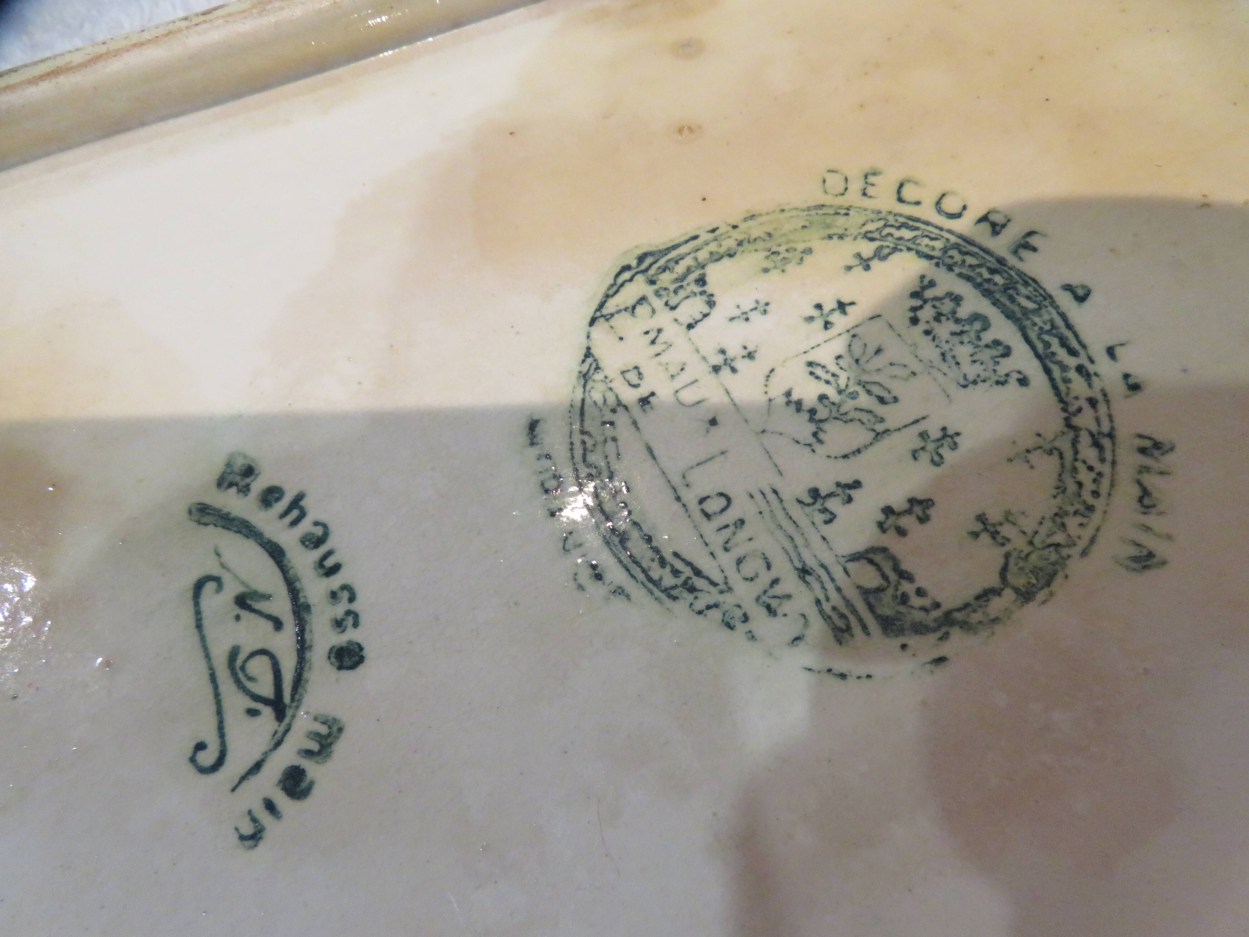 Plat à cake émaux de longwy style art deco décor oiseaux fond bleu clair