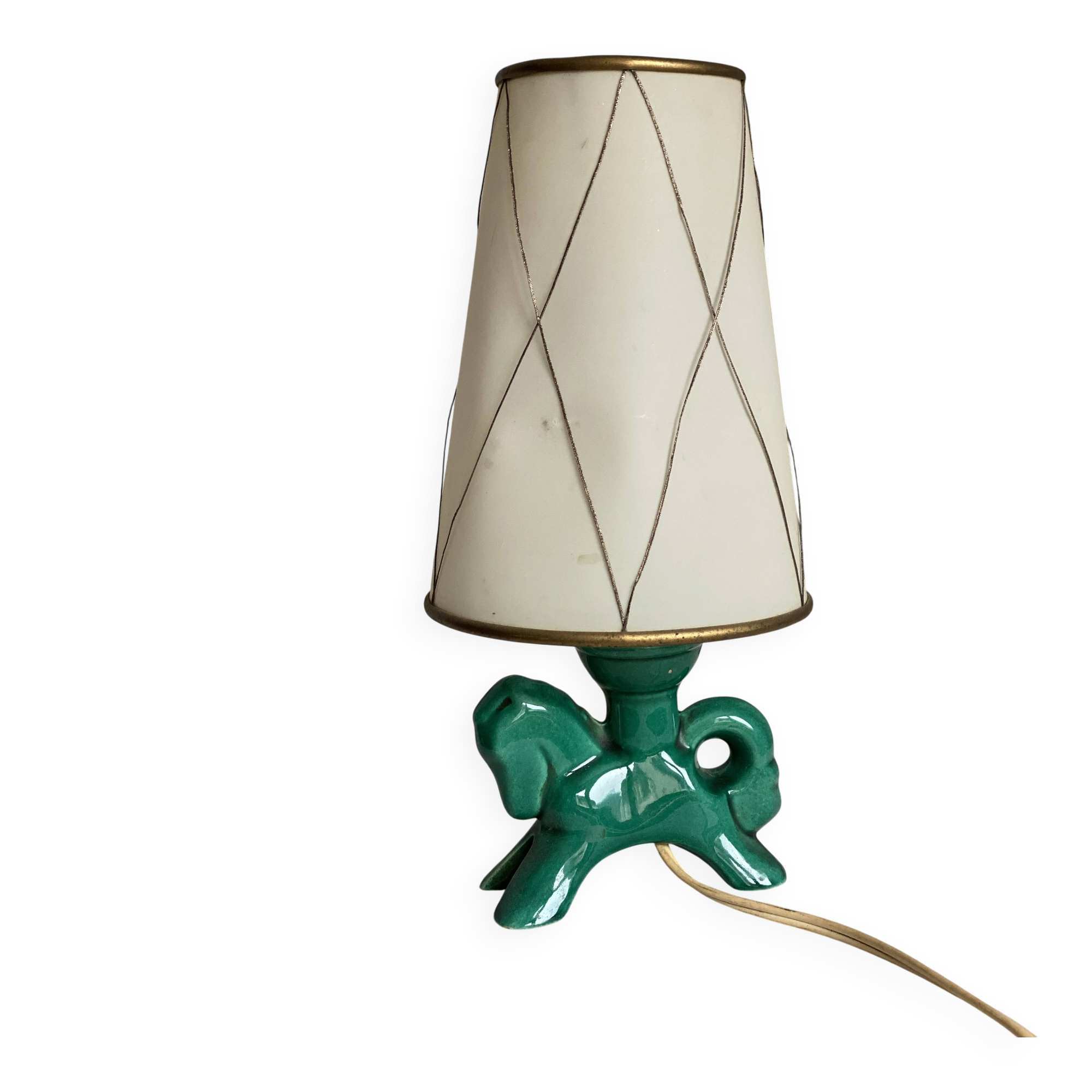 Petite lampe céramique style Valauris vintage 1960 en forme de cheval