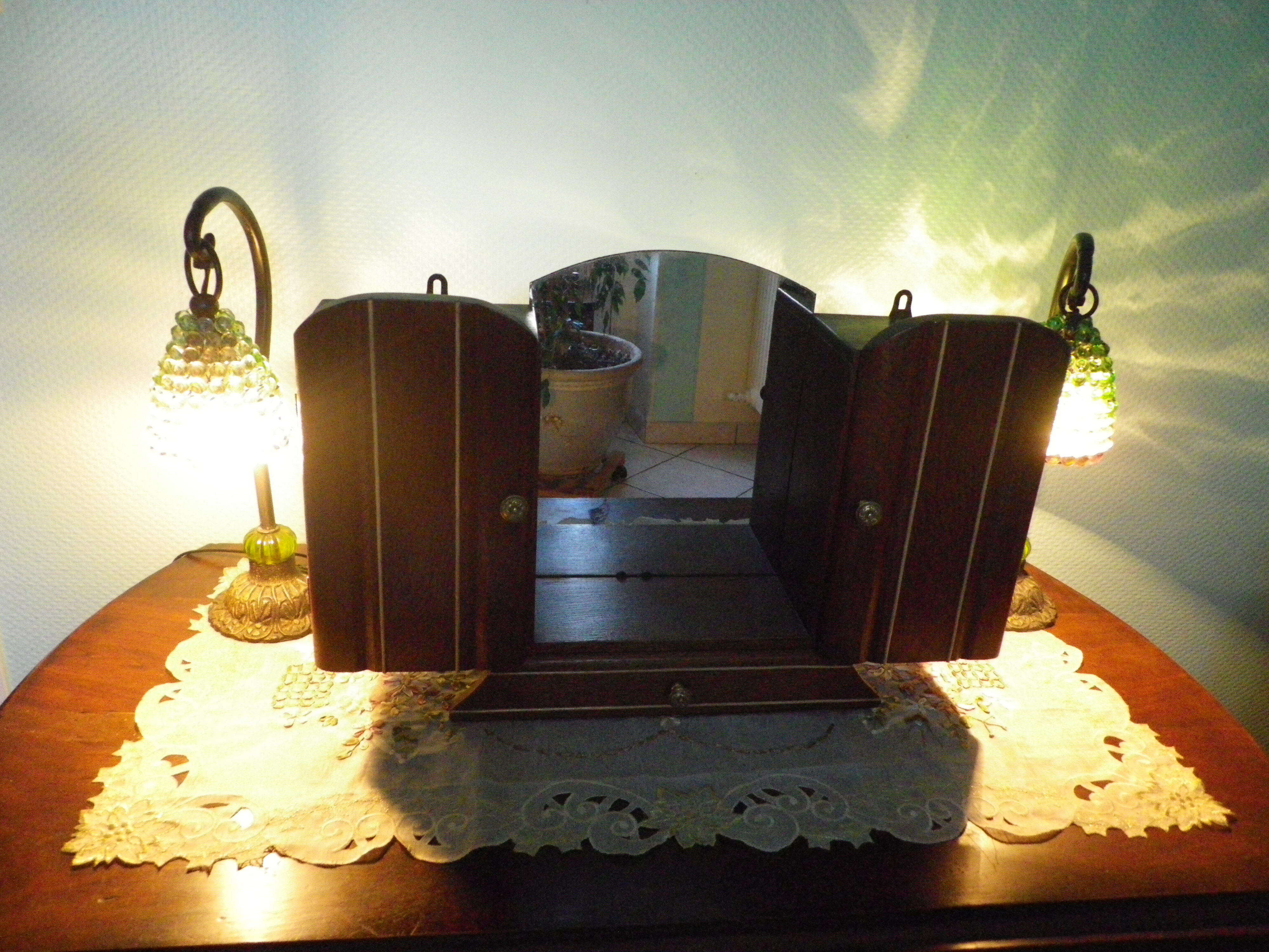 Art Deco extra furniture 1920/1940 to install or fix, wooden, central mirror, 2 doors, 1 drawer