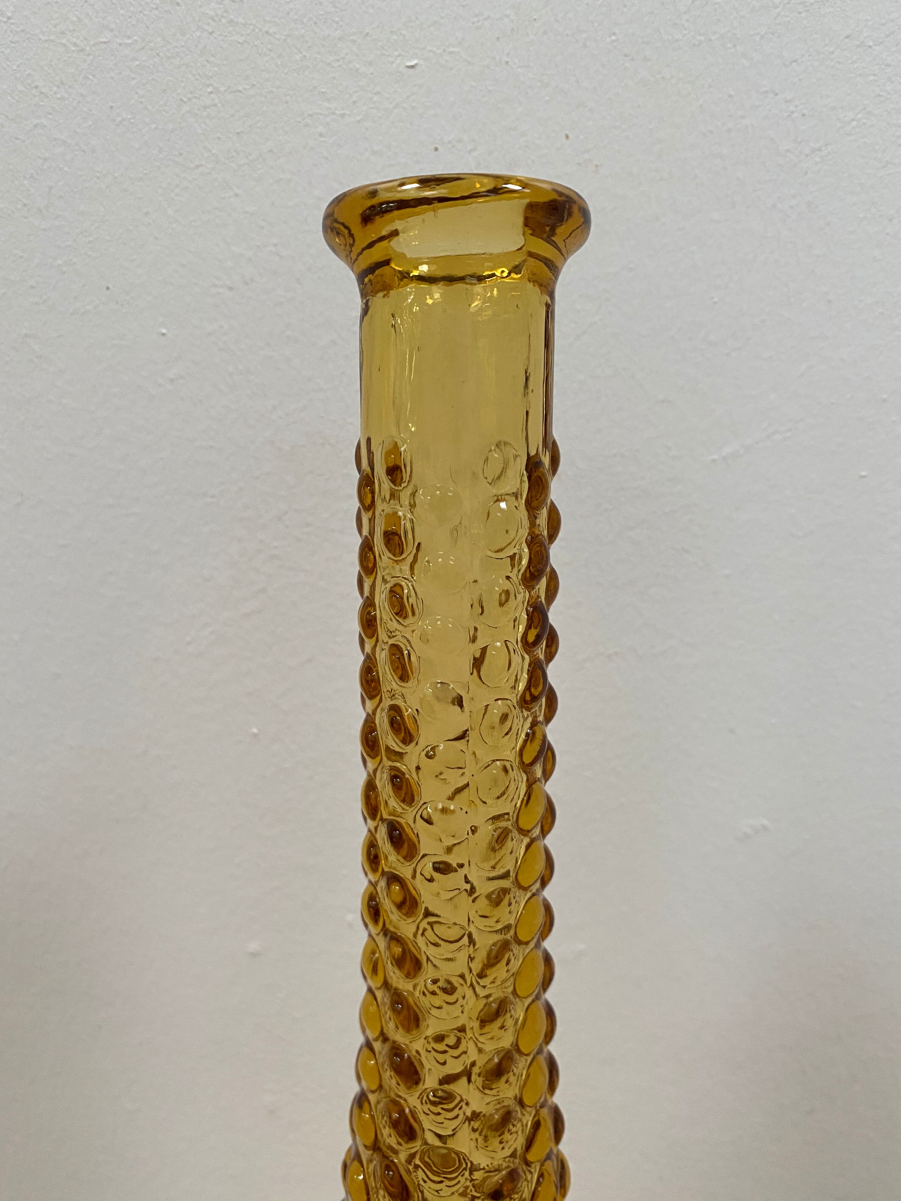 Italian Empoli carafe in amber bubbled glass