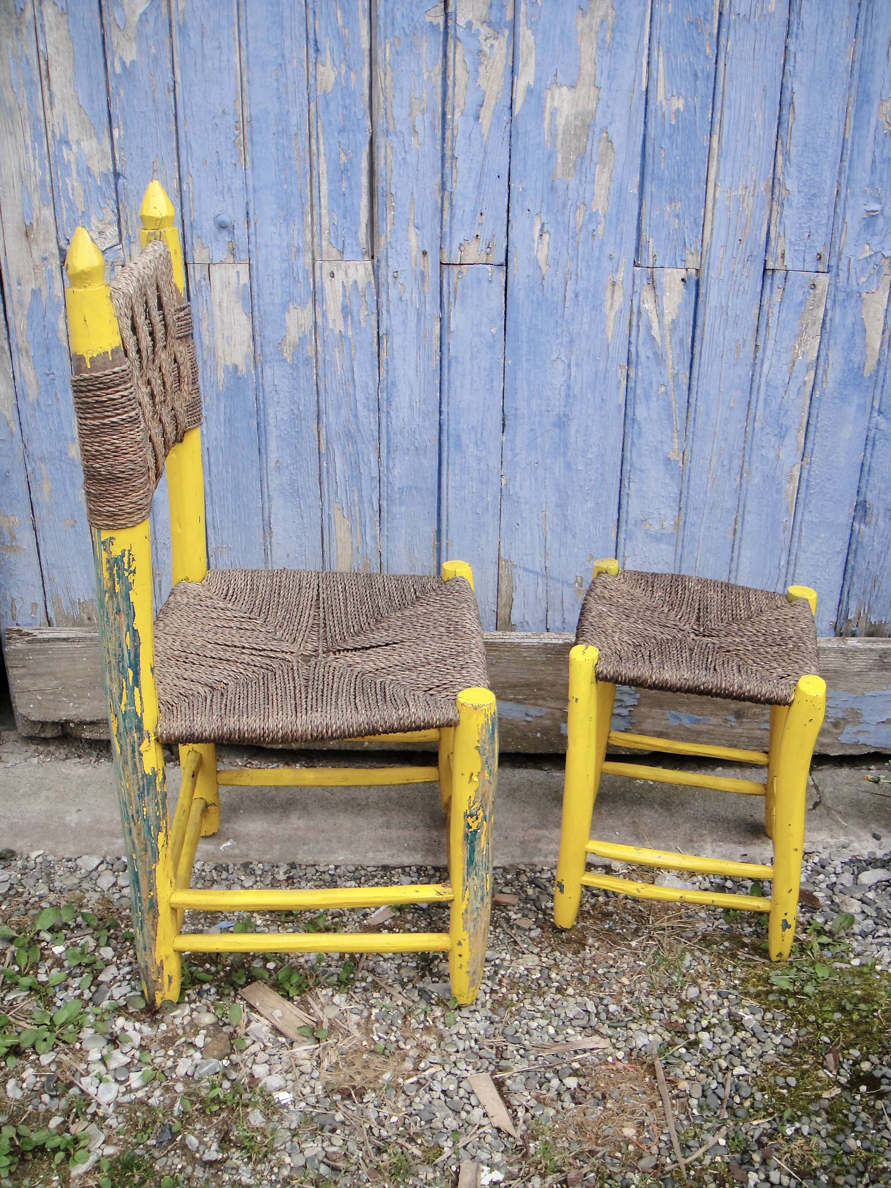 2 chairs + 1 vintage shepherd's stool
