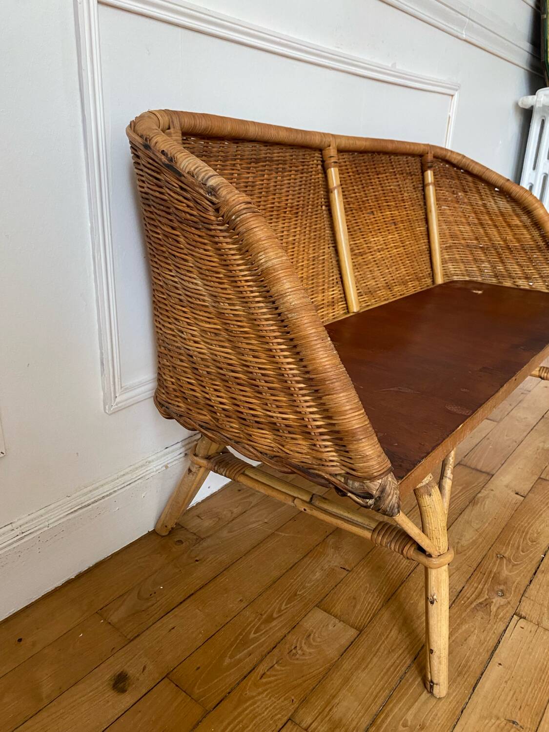 Banc en rotin enfant vintage