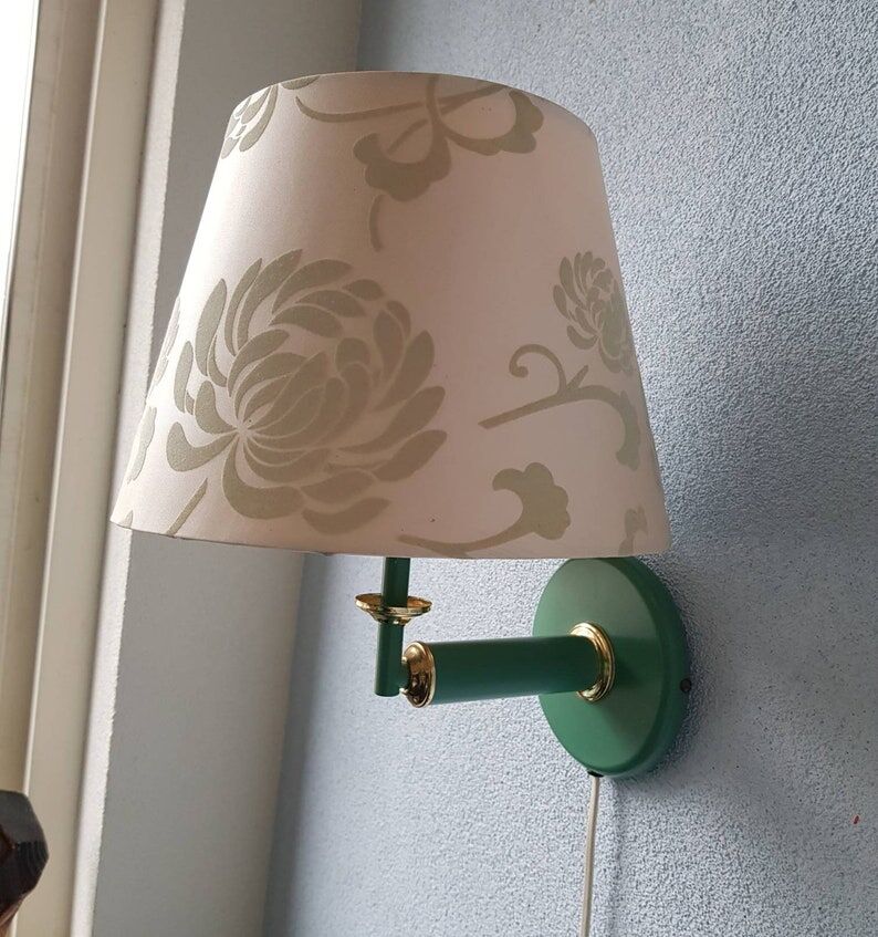 Metal wall lamp with fabric lampshade 1980