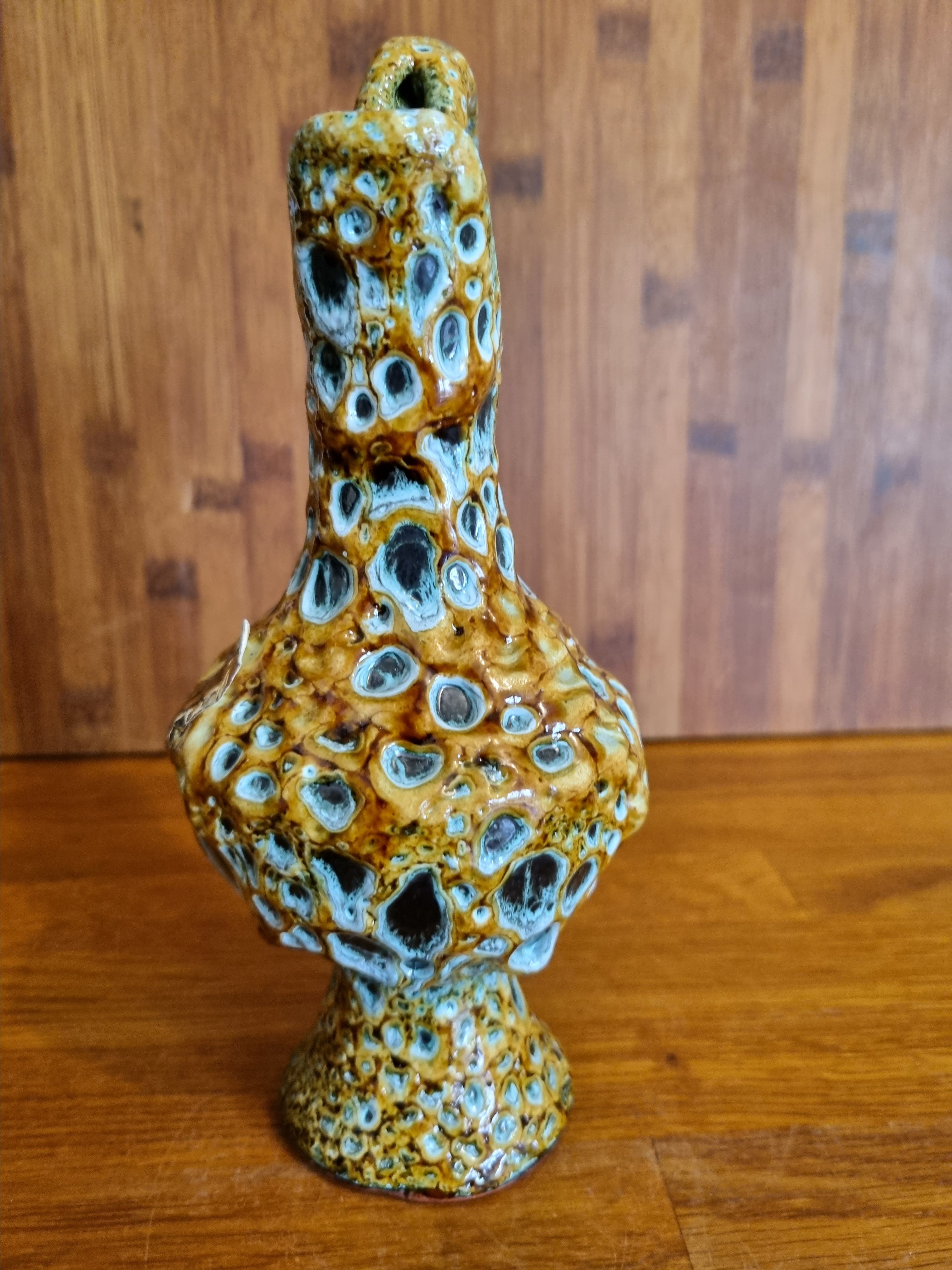 Ceramic ewer vase from La poterie du Cyclope in honey enamels