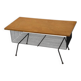Mid-century metal and wood coffee table with magazine rack, Italy