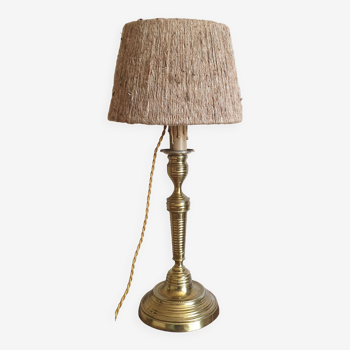 Lampe bougeoir en laiton et corde