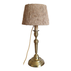 Lampe bougeoir en laiton et corde