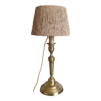 Lampe bougeoir en laiton et corde