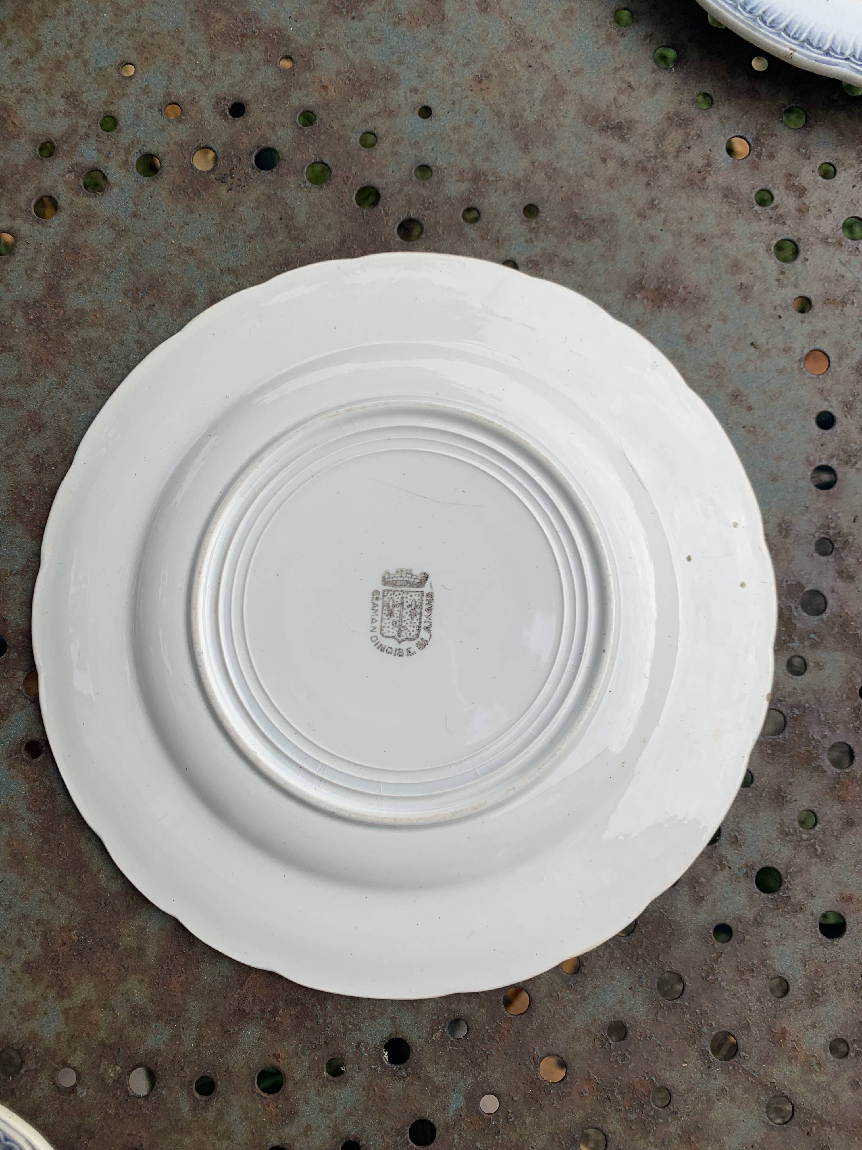 Set of 7 small dessert plates, Saint Amandinoire, Saint Amand decorated with sailboats