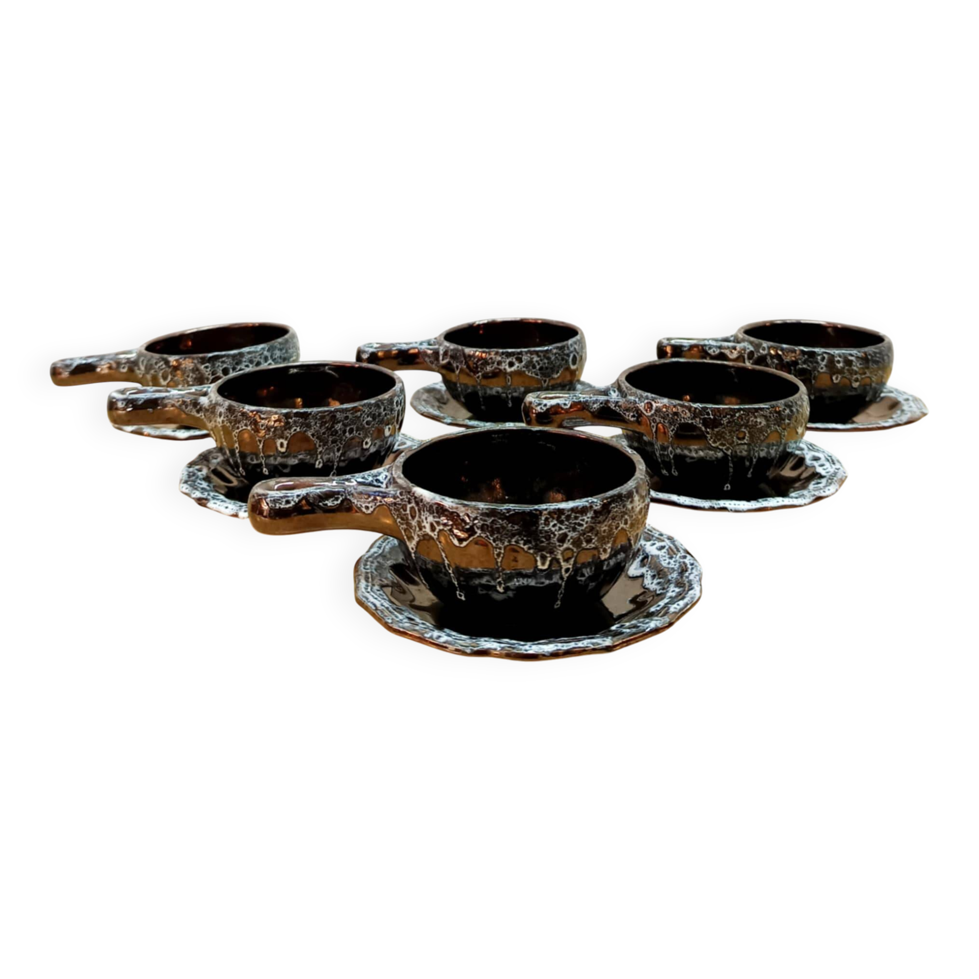 Six vintage Sars Poteries coffee cups, 1960