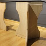 Travertine and glass dining table