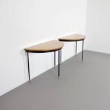 Pair of Italian Sunburst Veneered Consoles / Side Tables, 1960s
