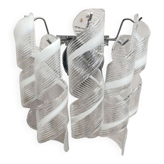 Transparent and white “ricci” murano glass wall sconce