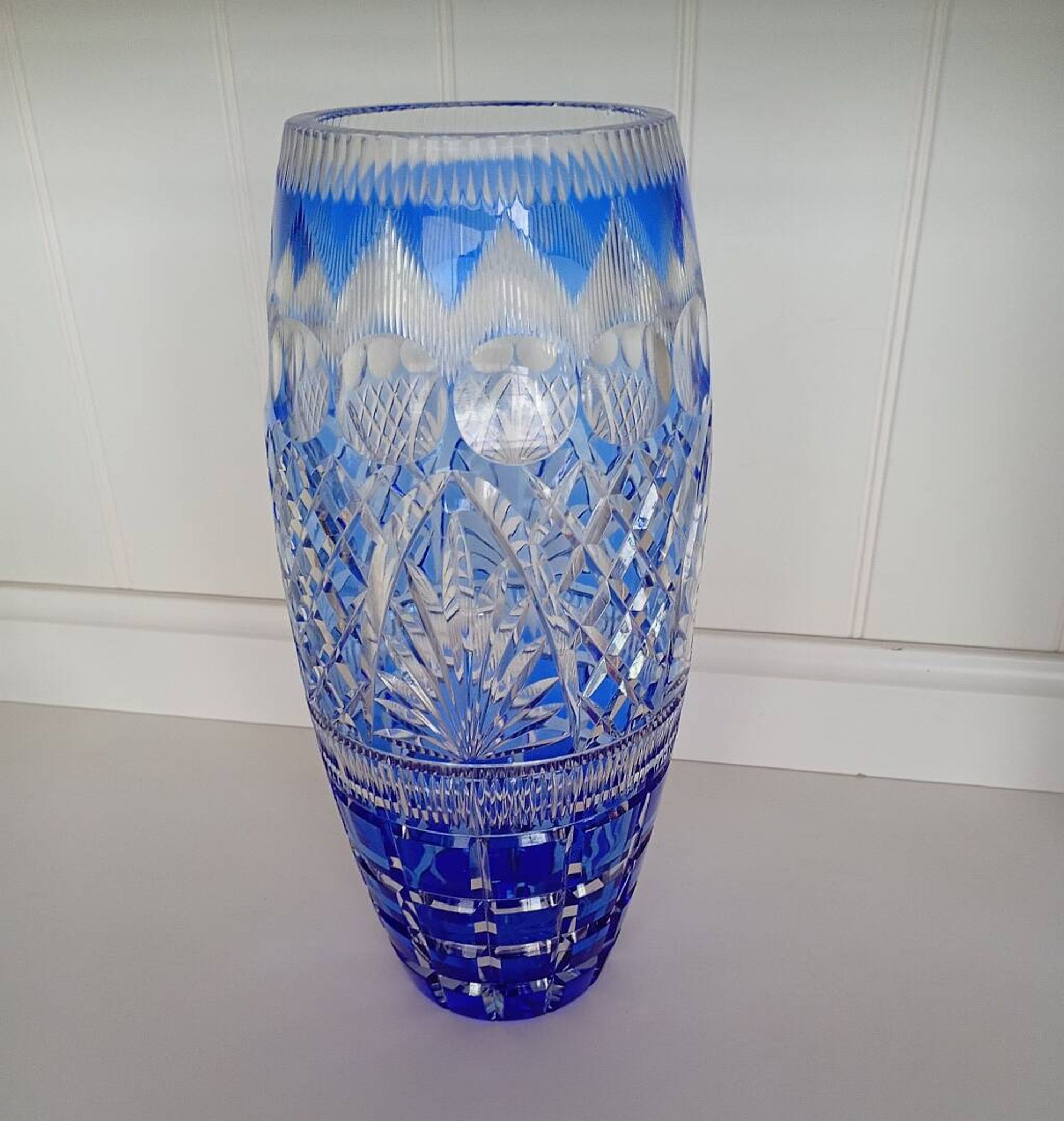 Large Vintage Nachtmann "Bamberg" Cobalt Blue Cut-to-Clear Crystal Vase