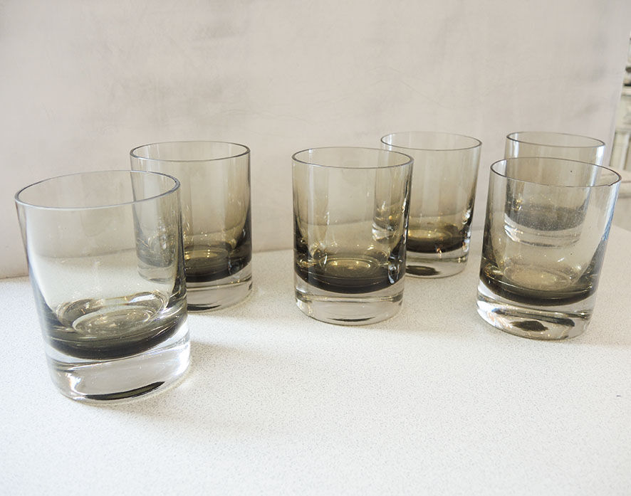 6 vintage whisky glasses in smoked thick glass