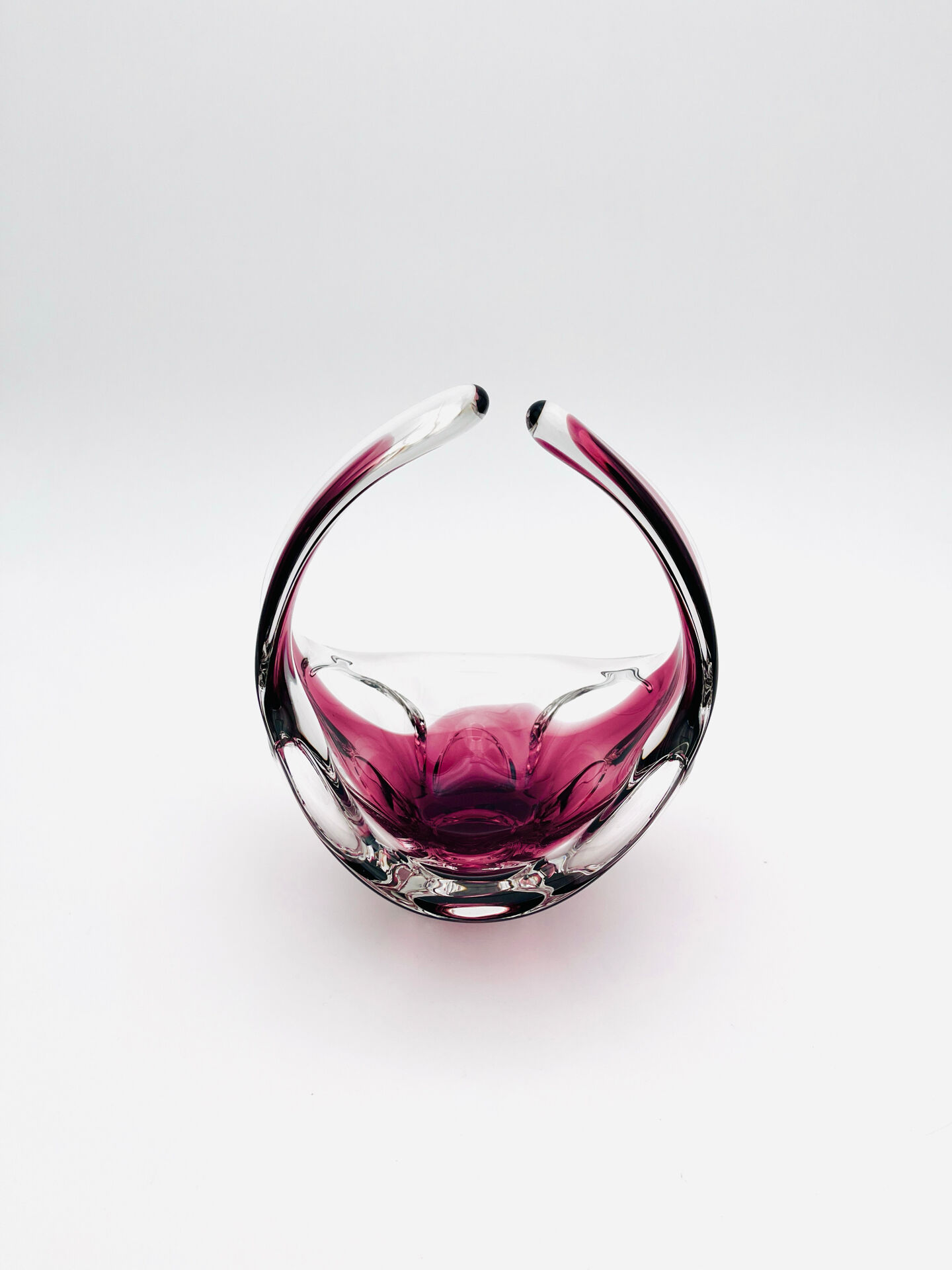 Bohémia Crystal Basket Hospodka Amethyst Sommerso Style 1960